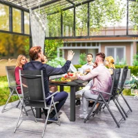 Outsunny 59" Outdoor Patio Table with Umbrella Hole, Outdoor Dining Table with Slatted Tabletop for Backyard Garden, Black(m-10)