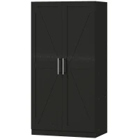 HOMCOM Wardrobe Cabinet with 2 Barn Doors and Hanging Rod, Farmhouse Armoire Wardrobe Closet for Bedroom, Black Wood Effect(m-2)