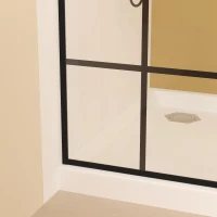 Framed Glass Shower Screen with Safety Film and Tempered Glass, Door with Stainless Steel Support Rod, 34" L x 0.5" W x 72" H, Matte Black(m-12)