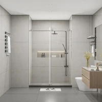 Frameless Shower Door with Stainless Steel Hardware, Support Bar, Bathroom Door with Waterproof Seals, 60" L x 0.5" W x 76" H, Brushed Nickel(m-4)