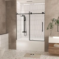 Frameless Sliding Shower Door with Smooth Quiet Stainless Steel Rollers & Round Tracks, Panel for Bathroom, 60" L x 0.5" W x 60" H, Matte Black(m-9)