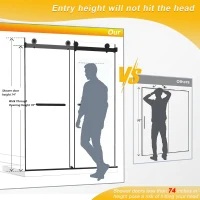 Frameless Double Sliding Shower Door with Silent Rollers, Bathroom Door with Square Tube Track, 60" L x 0.5" W x 74" H, Brushed Nickel(m-4)