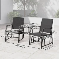 Outsunny Double Patio Glider Chair with Glass Top Center Table, Outdoor Glider Loveseat with High Back,  All Weather Breathable Mesh Fabric for Garden, Backyard, Deck, Black(m-3)
