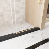 Frameless Shower Door with Anti-Shatter Safety Film and Bottom Water-Blocking Strip, Panel for Bathroom, 60" L x 0.5" W x 76" H, Brushed Gold(m-11)