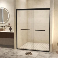 Double Sliding Shower Door with Explosion-Proof Safety Film and Stainless Steel Handle, Panel for Bathroom, 48" L x 0.5" W x 72" H, Matt Black(m-11)