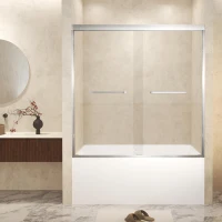 Double Sliding Shower Door with Explosion-Proof Safety Film, Stainless Steel Long Handle, Panel for Bathroom, 60" L x 0.5" W x 60" H, Brushed Nickel(m-1)