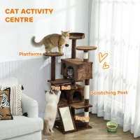 PawHut 54" Cat Tree, Multi-Level Cat Tower with Scratching Posts, Cat Condos, Bed, Platforms, Ramp, Toy Ball, Light Brown(m-4)