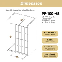 Framed Glass Shower Screen with Safety Film and Tempered Glass, Door with Stainless Steel Support Rod, 34" L x 0.5" W x 72" H, Matte Black(m-3)