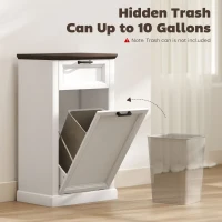 HOMCOM 10 Gallon Trash Can Cabinet with Drawer, Farmhouse Tilt Out Garbage Cabinet Laundry Hamper, White Wood Effect(m-4)