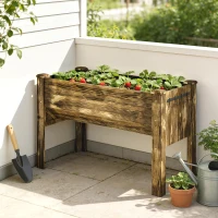 Outsunny Wooden Raised Garden Plant Stand Outdoor Tall Flower Bed Box with Hooks, 48" x 24" x 32", Carbonized(m-10)