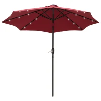 Outsunny 9ft Solar Patio Umbrella Outdoor Sunshade 24 LED Lights Tilt Canopy, Wine Red(m-11)