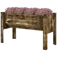 Outsunny Wooden Raised Garden Plant Stand Outdoor Tall Flower Bed Box with Hooks, 48" x 24" x 32", Carbonized(m-2)