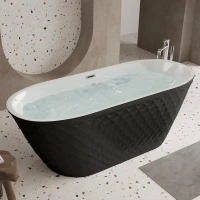 67" Freestanding Acrylic Bathtub with Spacious Oval Shape and Anti-Bacterial High-Gloss Finish, Tub for Bathroom, 67" L x 31.5" W x 23" H, Black(m-1)