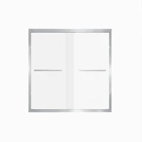 Double Sliding Shower Door with Explosion-Proof Safety Film, Stainless Steel Long Handle, Panel for Bathroom, 60" L x 0.5" W x 60" H, Brushed Nickel(m-2)