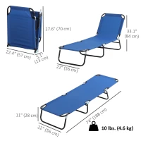 Outsunny Outdoor Folding Lounge Chair, Steel Tanning Chair with Reclining Back, Breathable Mesh for Beach, Yard, Patio, Blue(m-3)