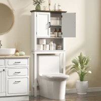 HOMCOM Over The Toilet Storage, Bathroom Cabinet Over Toilet with Open Shelf and Adjustable Bottom Bar, White(m-1)
