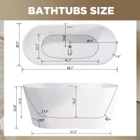 59" Acrylic Freestanding Soaking Bathtub with Double-Wall Insulation, Ergonomic Deep Tub for Heat Retention, 59" L x 29.5" W x 23" H, Gloss White(m-3)