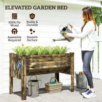 Outsunny Wooden Raised Garden Plant Stand Outdoor Tall Flower Bed Box with Hooks, 48" x 24" x 32", Carbonized(m-4)