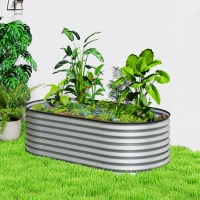 Outsunny 5 x 2.5 x 2 ft Galvanized Raised Garden Bed, Easy DIY Oval Planter Box with Safety Edging and Gloves, Silver(m-8)