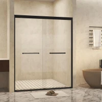 Double Sliding Shower Door with Explosion-Proof Safety Film and Stainless Steel Handle, Panel for Bathroom, 48" L x 0.5" W x 72" H, Matt Black(m-10)