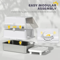 PawHut Extra Large Stainless Steel Cat Litter Box for Big Cats with Flip Cover, High-Sided Enclosure & Scoop(m-7)