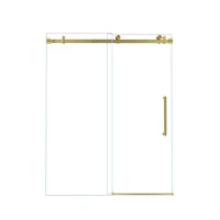 Frameless Shower Door with Anti-Shatter Safety Film and Bottom Water-Blocking Strip, Panel for Bathroom, 60" L x 0.5" W x 76" H, Brushed Gold(m-2)