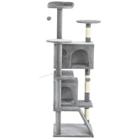PawHut 54" Cat Tree, Multi-Level Cat Tower with Scratching Posts, Cat Condos, Bed, Platforms, Ramp, Toy Ball, Light Grey(m-2)