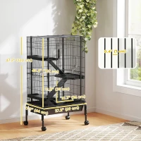 PawHut 47"H Ferret Cage, Large 4-Tier Guinea Pig Cage with Wheels, Ramps, Bowl, Water Bottle & Removable Tray, Black(m-3)