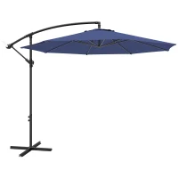 Outsunny 9.7ft Offset Patio UmbrellaCantilever Parasol with Crank Handle, 8 Ribs and Cross Base for Outdoor, Sun Shade, Blue(m-2)