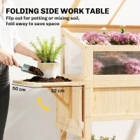 Outsunny Raised Garden Bed Planter with Cold Frame, Wooden Elevated Planter Box with Folding Side Table and Shelf, Natural Wood(m-6)