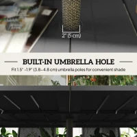 Outsunny 59" Outdoor Patio Table with Umbrella Hole, Outdoor Dining Table with Slatted Tabletop for Backyard Garden, Black(m-5)