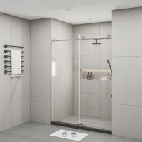 Frameless Shower Door with Stainless Steel Hardware, Support Bar, Bathroom Door with Waterproof Seals, 60" L x 0.5" W x 76" H, Brushed Nickel(m-1)