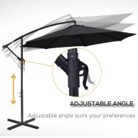 Outsunny 9.7ft Offset Patio UmbrellaCantilever Parasol with Crank Handle, 8 Ribs and Cross Base for Outdoor, Sun Shade, Black(m-6)