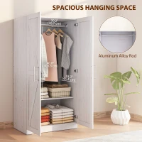 HOMCOM Wardrobe Cabinet with 2 Barn Doors and Hanging Rod, Farmhouse Armoire Wardrobe Closet for Bedroom, White Wood Effect(m-4)