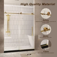 Frameless Shower Door with Anti-Shatter Safety Film and Bottom Water-Blocking Strip, Panel for Bathroom, 60" L x 0.5" W x 76" H, Brushed Gold(m-5)