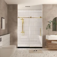 Frameless Shower Door with Anti-Shatter Safety Film and Bottom Water-Blocking Strip, Panel for Bathroom, 60" L x 0.5" W x 76" H, Brushed Gold(m-9)