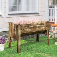 Outsunny Wooden Raised Garden Plant Stand Outdoor Tall Flower Bed Box with Hooks, 48" x 24" x 32", Carbonized(m-9)