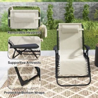 Outsunny Folding Zero Gravity Chair, 5-Position Adjustable Outdoor Lounge Chair Recliner with Headrest, Beige(m-9)