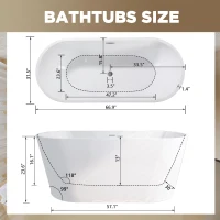 67" Acrylic Freestanding Bathtub with Double-Wall Insulation for Heat Retention, Tub with High-Gloss Surface, 67" L x 31.5" W x 23.5" H, Gloss White(m-3)