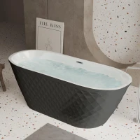 67" Freestanding Acrylic Bathtub with Spacious Oval Shape and Anti-Bacterial High-Gloss Finish, Tub for Bathroom, 67" L x 31.5" W x 23" H, Black(m-10)