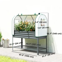 Outsunny Galvanised Raised Garden Bed with Greenhouse Cover, Metal Elevated Planter Box with Bed Liner, Bottom Shelf, Dark Grey(m-3)
