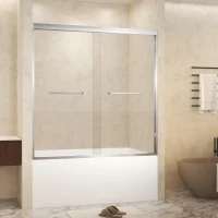 Double Sliding Shower Door with Explosion-Proof Safety Film, Stainless Steel Long Handle, Panel for Bathroom, 60" L x 0.5" W x 60" H, Brushed Nickel(m-10)
