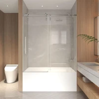 Sliding Shower Door with Waterproof Seals and Tempered Glass, Bathroom Door with Towel Bar Handle, 60" L x 0.5" W x 66" H, Brushed Nickel(m-10)