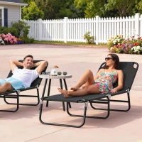 Outsunny Outdoor Folding Lounge Chair, Steel Tanning Chair with Reclining Back, Breathable Mesh for Beach, Yard, Patio, Black(m-8)