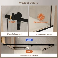 Sliding Bathtub Door with Waterproof Seals and Tempered Glass, Bathroom Door with Towel Bar Handle, 60" L x 0.5" W x 66" H, Matte Black(m-7)