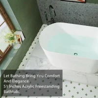 51" Acrylic Freestanding Soaking Tub with Flexible Drain Hose, Bathtub with Adjustable Leveling Feet, 51" L x 27.5" W x 23" H, Gloss White(m-6)