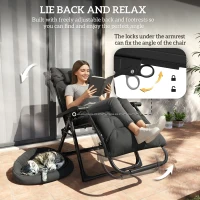 Outsunny Folding Garden Chair, Reclining Zero Gravity Chair, Sun Lounger with Cushion and Headrest, Black(m-4)