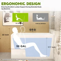 43" Acrylic Freestanding Bathtub with Built-In Seat and Ergonomic Sloping Backrest, Tub for Bathroom, 43.3" L x 27.6" W x 24.8" H, Gloss White(m-4)