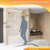 Frameless Shower Door with Anti-Shatter Safety Film and Bottom Water-Blocking Strip, Panel for Bathroom, 60" L x 0.5" W x 60" H, Brushed Gold(m-6)