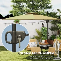 Outsunny Square Cantilever Patio Umbrella, Double Top Patio Hanging Offset Umbrella with Crank & Tilt, 8' x 9', khaki(m-7)